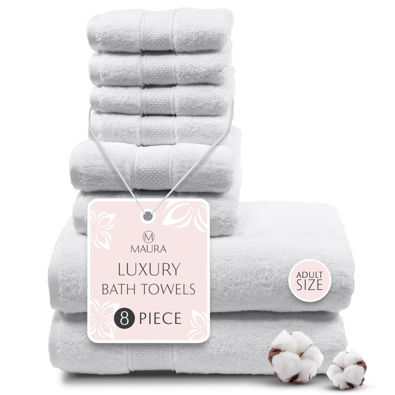 MAURA White Bath Towel Set of 8 for Bathroom. Turkish Cotton Luxury Bath Towels. Extra Large, Thick, Plush & Soft. Hotel & Spa Quality - White - Image 1